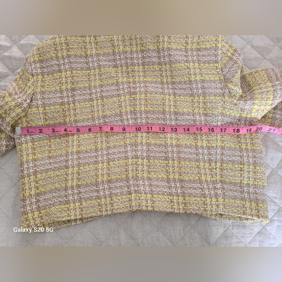 Zara Women's Yellow and Cream Plaid Tweed Blazer - Picture 7 of 7